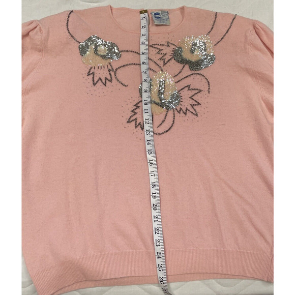 Vintage Extra Touch lambswool sweater pink With Sequined Appliqué, W Vtg Sz 42 - Picture 10 of 10
